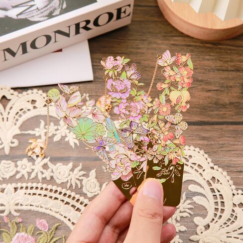 3 PCS Flower Butterfly Metal Bookmarks，Beautiful Golden Hollow Bookmark，Book Marks for Book for Women，Pretty Bookmarks for Women，Pretty and Increase Reading Interest (B) in Kuwait