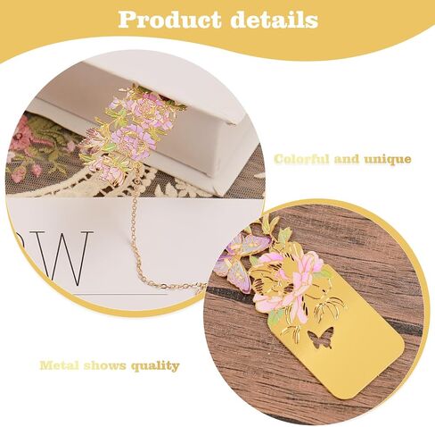 3 PCS Flower Butterfly Metal Bookmarks，Beautiful Golden Hollow Bookmark，Book Marks for Book for Women，Pretty Bookmarks for Women，Pretty and Increase Reading Interest (B) in Kuwait