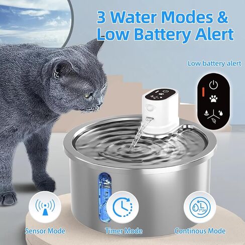 Stainless Steel Wireless Cat Water Fountain 3.2L/108oz Automatic Cat Water Dispenser 4000mAh Battery Operated Large Capacity Pet Water Fountains for Cats Dogs (Black Classic) in Saudi Arabia