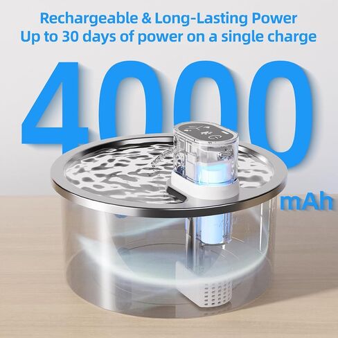 Stainless Steel Wireless Cat Water Fountain 3.2L/108oz Automatic Cat Water Dispenser 4000mAh Battery Operated Large Capacity Pet Water Fountains for Cats Dogs (Black Classic) in Saudi Arabia