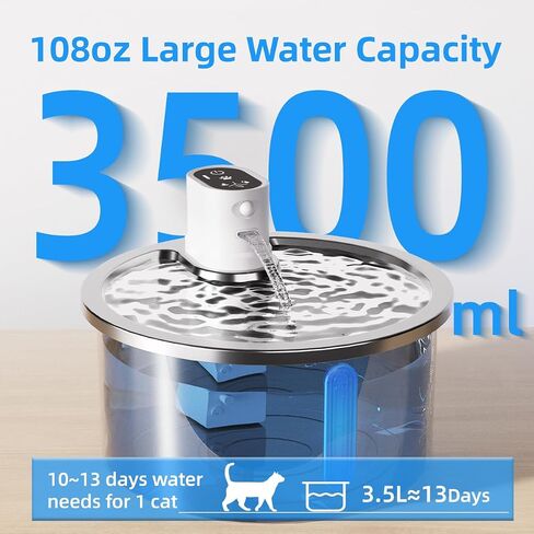 Stainless Steel Wireless Cat Water Fountain 3.2L/108oz Automatic Cat Water Dispenser 4000mAh Battery Operated Large Capacity Pet Water Fountains for Cats Dogs (Black Classic) in Saudi Arabia