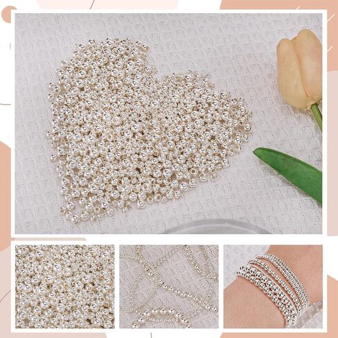 250pc 4mm Silver Filled Spacer Beads for Jewelry Making - Smooth Round Beads for Bracelets & Layered Necklaces in Kuwait