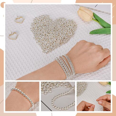250pc 4mm Silver Filled Spacer Beads for Jewelry Making - Smooth Round Beads for Bracelets & Layered Necklaces in Kuwait