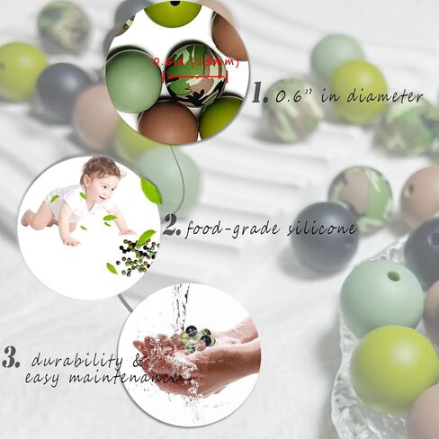 حبات سيليكون كامو 50pcs لسلسلة المفاتيح ، لون مموه من السيليكون للمعصمين ، الأساور ، الحبل ، قلم حبة ، صنع مجوهرات القلادة ، حبات مطاطية 15 ملم. in Kuwait