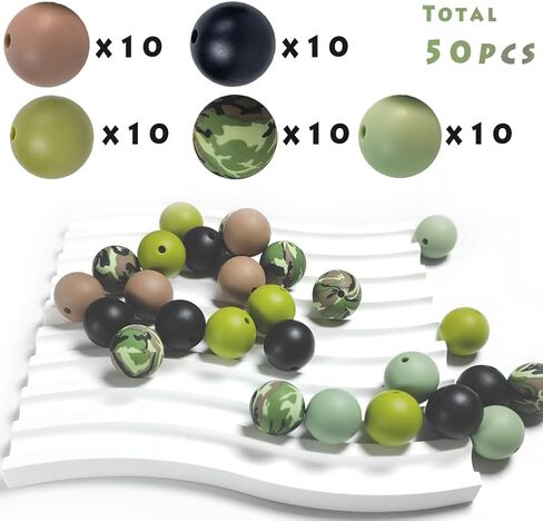 حبات سيليكون كامو 50pcs لسلسلة المفاتيح ، لون مموه من السيليكون للمعصمين ، الأساور ، الحبل ، قلم حبة ، صنع مجوهرات القلادة ، حبات مطاطية 15 ملم. in Kuwait