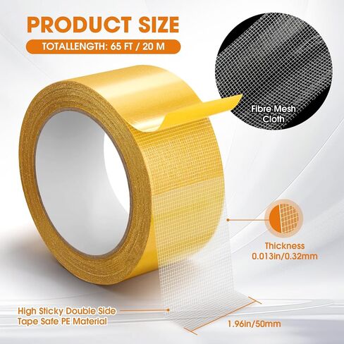 Double Sided Fabric Tape Heavy Duty Mounting Tape, Multifunctional High Stickness Strong Tape, Clear Gauze Fiberglass Tape for Clothes Pictures Posters Frames Carpet Art (1.96In x33FT(10M)) in Saudi Arabia