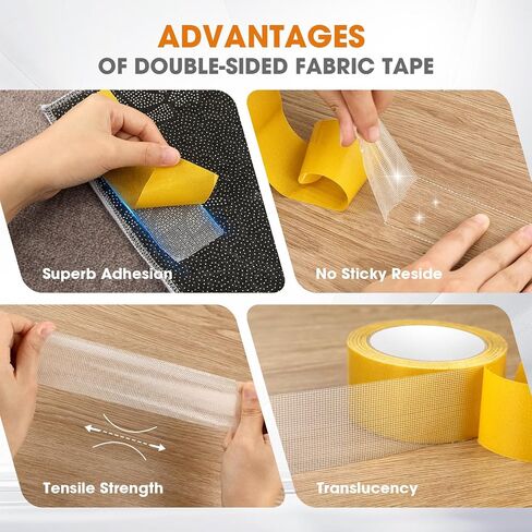 Double Sided Fabric Tape Heavy Duty Mounting Tape, Multifunctional High Stickness Strong Tape, Clear Gauze Fiberglass Tape for Clothes Pictures Posters Frames Carpet Art (1.96In x33FT(10M)) in Saudi Arabia