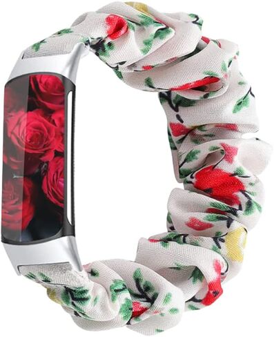 Scrunchie bands Compatible with Fitbit Charge 5 Band,For Women,Replacement Strap,Large Small,Elastic Fabric Pattern Wristbands Soft Cloth watch band For Charge 5 (H, Small) in Saudi Arabia