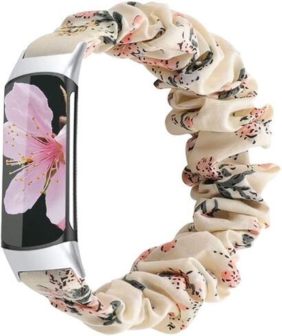 Scrunchie bands Compatible with Fitbit Charge 5 Band,For Women,Replacement Strap,Large Small,Elastic Fabric Pattern Wristbands Soft Cloth watch band For Charge 5 (H, Small) in Saudi Arabia
