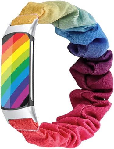 Scrunchie bands Compatible with Fitbit Charge 5 Band,For Women,Replacement Strap,Large Small,Elastic Fabric Pattern Wristbands Soft Cloth watch band For Charge 5 (H, Small) in Saudi Arabia