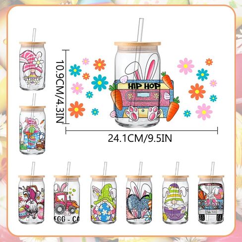 9sheets uv dtf cup wrap ، easter the the the uv dtf cup wrap transe for glass uv dtf transfer cupe cup cup for glass uvdtf cup lefts for class coups transfer stickers for glass coups uv uv in Kuwait