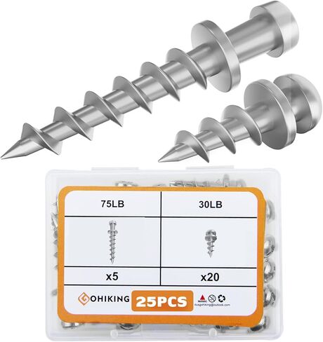 Bear Claw Hanger Screws Hanger Sliver- 30lb&75lb Picture Hooks - 4-in-1 Hanging Screws for D-Rings, Sawtooth, Wire and Keyholes - Mounts in Drywall and Wood Studs (30&75lbs-25pcs) (Silver) in Kuwait
