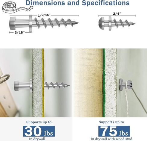 Bear Claw Hanger Screws Hanger Sliver- 30lb&75lb Picture Hooks - 4-in-1 Hanging Screws for D-Rings, Sawtooth, Wire and Keyholes - Mounts in Drywall and Wood Studs (30&75lbs-25pcs) (Silver) in Kuwait