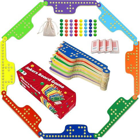 Colorful Jokers and Marbles Board Game Pegs and Jokers Card Game for 2-8 Players 8 Solid Wood Game Boards 8 Colors 40 Marbles 4 Decks of Cards Cards Full Size Game Set… in Saudi Arabia