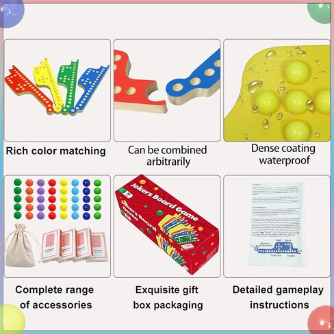 Colorful Jokers and Marbles Board Game Pegs and Jokers Card Game for 2-8 Players 8 Solid Wood Game Boards 8 Colors 40 Marbles 4 Decks of Cards Cards Full Size Game Set… in Saudi Arabia