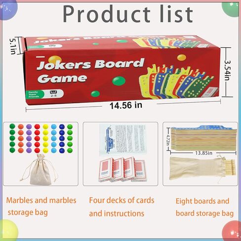 Colorful Jokers and Marbles Board Game Pegs and Jokers Card Game for 2-8 Players 8 Solid Wood Game Boards 8 Colors 40 Marbles 4 Decks of Cards Cards Full Size Game Set… in Saudi Arabia