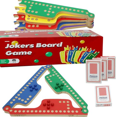Colorful Jokers and Marbles Board Game Pegs and Jokers Card Game for 2-8 Players 8 Solid Wood Game Boards 8 Colors 40 Marbles 4 Decks of Cards Cards Full Size Game Set… in Saudi Arabia
