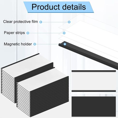 Fainne 30 PCS C Channel Magnetic Label حامل 4 × 2 بوصات مع إدراج البطاقة البيضاء حماة بلاستيكية واضحة ملصقات الرف مع علامات اسم المغناطيس لعلامات الأدوات المغناطيسية لرفف أبيض معدني in Kuwait