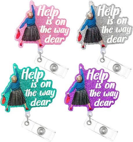 Hasfine 4 Pack Clittering Beendable Retractable ، Help on the Way Way Weather Supers Funning Acrylic Id Padge مع مقطع التمساح للممرضات معلمي المعلمين وموظفي المكتب in Kuwait
