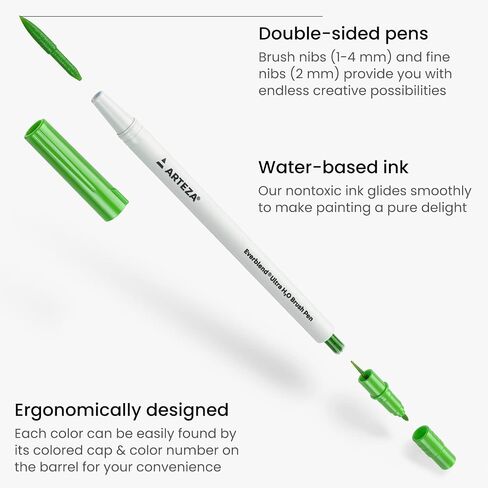 ARTEZA Dual Tip Brush Pens, 24 Watercolor Calligraphy Markers, Bright and Neon Tones, Nylon Brush and Fine Tip in Saudi Arabia