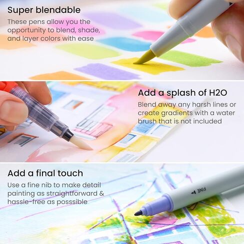 ARTEZA Dual Tip Brush Pens, 24 Watercolor Calligraphy Markers, Bright and Neon Tones, Nylon Brush and Fine Tip in Saudi Arabia