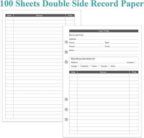 A5 Stylist Binder Insert Cards - 3-Hole Client Profile Cards for Hair Stylist, Salon, Spa, Hairdresser, 100 Sheets/200 Pages Business Data Client Card, 5.8''×8.3'' in Kuwait