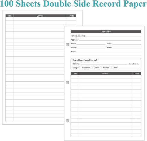 A5 Stylist Binder Insert Cards - 3-Hole Client Profile Cards for Hair Stylist, Salon, Spa, Hairdresser, 100 Sheets/200 Pages Business Data Client Card, 5.8''×8.3'' in Kuwait