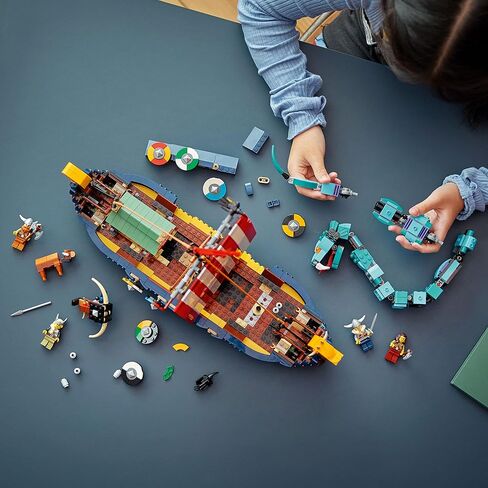 Lego Creator 3in1 Viking Ship و Midgard Serpent 31132 ، قارب الألعاب والثعبان إلى منزل بناء الشكل أو الذئب ، هدايا للأطفال والفتيان والبنات in Saudi Arabia