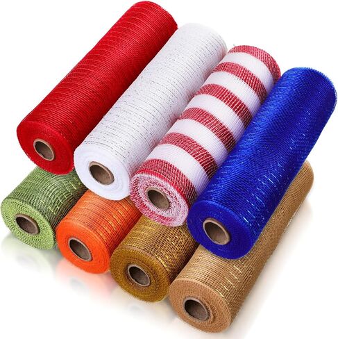 Timgle 8 Rolls Easter Deco Mesh Ribbon for Wreath Making 10in x 30ft Colored Poly Burlap Mesh Roll Foil Bow Making Fabric Supplies DIY Crafts for Spring Summer Valentines Supplies Decor(Light Color) in Saudi Arabia