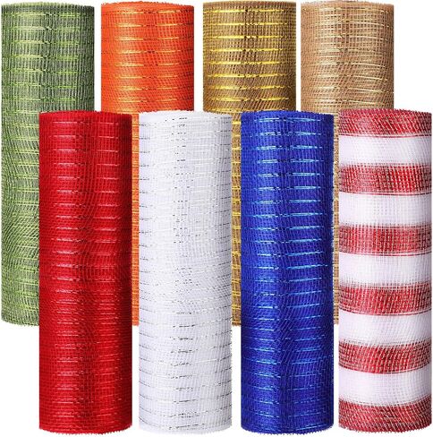 Timgle 8 Rolls Easter Deco Mesh Ribbon for Wreath Making 10in x 30ft Colored Poly Burlap Mesh Roll Foil Bow Making Fabric Supplies DIY Crafts for Spring Summer Valentines Supplies Decor(Light Color) in Saudi Arabia