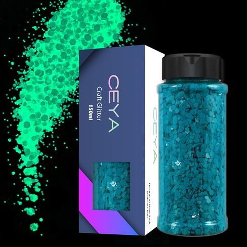 Ceya Glow in The Dark Glitter Set 18 Colors, 6.3 oz/ 180g Luminous Chunky Glitter Mix Fine Powder Flakes Fluorescent Nail Sequins for Epoxy Resin, Tumblers, Halloween Party, Festival Decor in Kuwait
