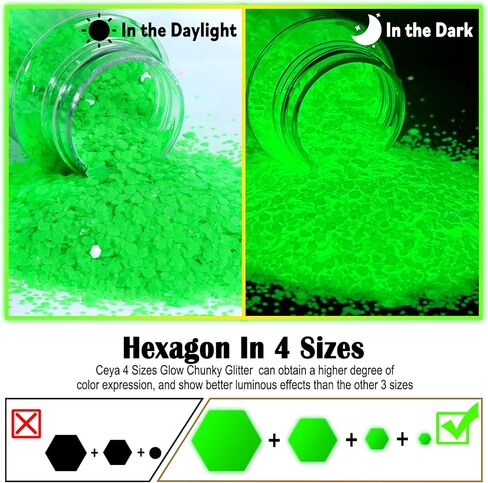 Ceya Glow in The Dark Glitter Set 18 Colors, 6.3 oz/ 180g Luminous Chunky Glitter Mix Fine Powder Flakes Fluorescent Nail Sequins for Epoxy Resin, Tumblers, Halloween Party, Festival Decor in Kuwait
