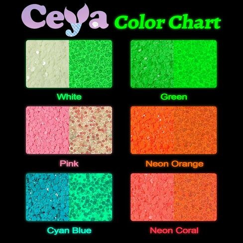 Ceya Glow in The Dark Glitter Set 18 Colors, 6.3 oz/ 180g Luminous Chunky Glitter Mix Fine Powder Flakes Fluorescent Nail Sequins for Epoxy Resin, Tumblers, Halloween Party, Festival Decor in Kuwait
