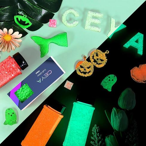 Ceya Glow in The Dark Glitter Set 18 Colors, 6.3 oz/ 180g Luminous Chunky Glitter Mix Fine Powder Flakes Fluorescent Nail Sequins for Epoxy Resin, Tumblers, Halloween Party, Festival Decor in Kuwait