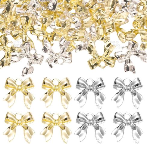 60 Pcs Alloy Bow Bowknot Charms, Silver and Gold Bow Tie Pendant Charms Bulk for Jewelry, Bowknot Pendants Earring Charms Necklace Bracelets DIY Crafts Supplies in Kuwait