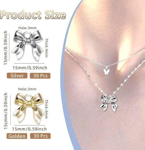 60 Pcs Alloy Bow Bowknot Charms, Silver and Gold Bow Tie Pendant Charms Bulk for Jewelry, Bowknot Pendants Earring Charms Necklace Bracelets DIY Crafts Supplies in Kuwait