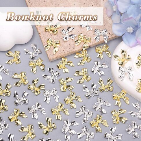 60 Pcs Alloy Bow Bowknot Charms, Silver and Gold Bow Tie Pendant Charms Bulk for Jewelry, Bowknot Pendants Earring Charms Necklace Bracelets DIY Crafts Supplies in Kuwait