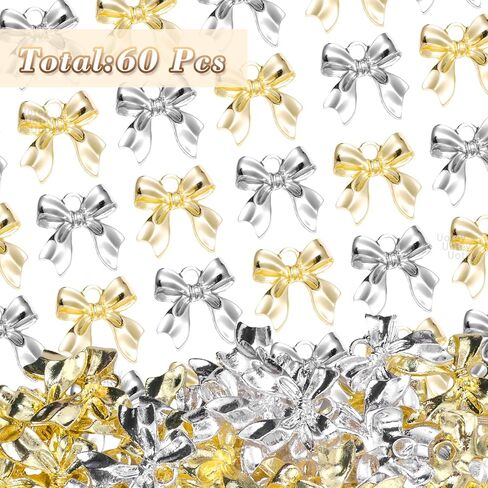 60 Pcs Alloy Bow Bowknot Charms, Silver and Gold Bow Tie Pendant Charms Bulk for Jewelry, Bowknot Pendants Earring Charms Necklace Bracelets DIY Crafts Supplies in Kuwait