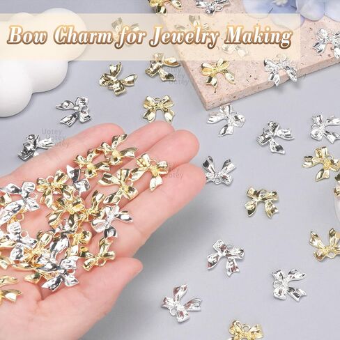 60 Pcs Alloy Bow Bowknot Charms, Silver and Gold Bow Tie Pendant Charms Bulk for Jewelry, Bowknot Pendants Earring Charms Necklace Bracelets DIY Crafts Supplies in Kuwait