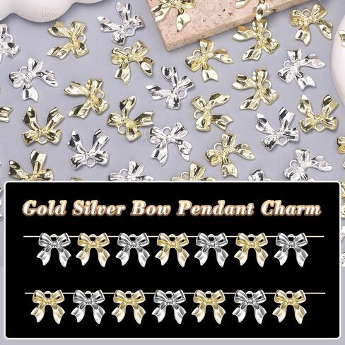 60 Pcs Alloy Bow Bowknot Charms, Silver and Gold Bow Tie Pendant Charms Bulk for Jewelry, Bowknot Pendants Earring Charms Necklace Bracelets DIY Crafts Supplies in Kuwait