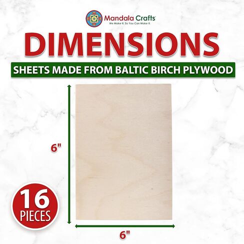Mandala Crafts Baltic Birch Plywood Board 3x5 Inches - 16 Thin Wood Sheets for Crafting Model Laser Cutting Engraving - Unfinished Wood for Wood Burning Projects in Kuwait
