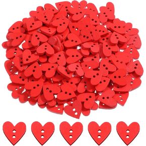 150PCS 2 Holes Red Heart Buttons for Crafts 15mm Love Heart Wooden Button for Sewing Fasteners Clothes DIY Sewing Accessory for Decor Sewing Notions Scrapbooking Crochet Painting Handmade Ornament
