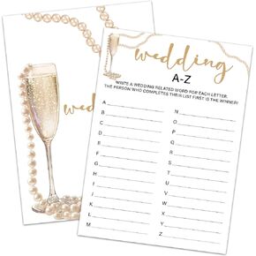 Bridal Shower Games 30 Guests Wedding Shower Games, Bridal Shower Wedding A-Z Game for Engagement Wedding Party, Bridal Games for Showers (Gold Champagne) -008