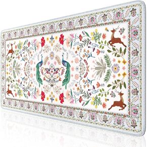 iCasso Desk Matt for Desktop, Large Mouse Pad for Desk, XXL Desk Mat, Cute Desk Pad Mat, Anti-Slip Big Mousepad with Stitched Edges, Keyboard Pad for Computer(Black-Peafowl)