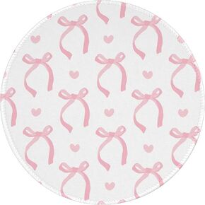 Cute Small Round Mouse Pad Pink Bow Mouse Pads for Desk Kawaii Office Decor Desk Accessories Computer Mousepad Non-Slip Rubber Base Mouse Pad, 7.9×7.9 in, Pink Bow