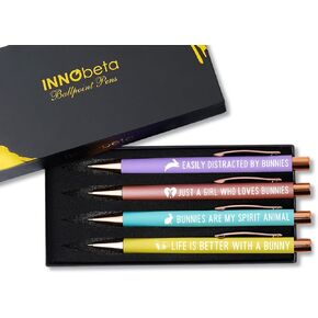 InnoBeta Bunny Gifts for Women, Girls, Ballpoint Pen Set of 4, Bunny Stuff for Bunny Lovers, Bunny Mom on Birthday, Back to School, Easter, Christmas