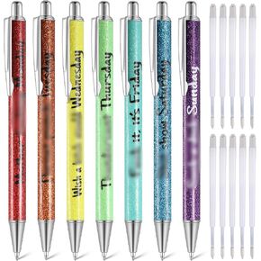 Sherr 7 Pcs Christmas Halloween Weekday Pens Days of the Week Glitter Funny Ballpoint Pens with 10 Black Ink Refills Fancy Gifts for Colleagues Office Mood Supplies(Horror Color,Spooky)