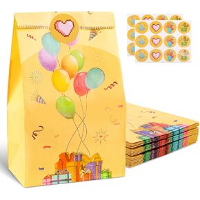 LovesTown 24PCS Party Favor Bags, Small Gift Bags Treat Bags Balloon Paper Bags Goodie Bags with Stickers for Birthday Party 4.7"x 3.1"x 8.7"