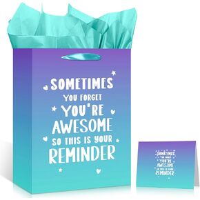 13'' Appreciation Gift Bag Reminder Gift Bag Thank You Gift Bag with Tissue Paper and Greeting Card Inspirational Gift Bag for Employee Teacher Men Women Staff Father's Day Birthday Retirement, blue