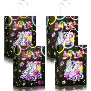 16 Pieces Roller Skates Goodie Bags Favor Bags for Roller Skating Themed Birthday Party Supplies, Watercolor Roller Skate Gift Candy Roller Skate Party Favors Bags for Kids Adults